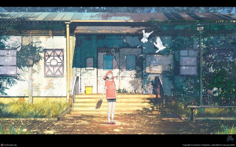 Girl in front of old building