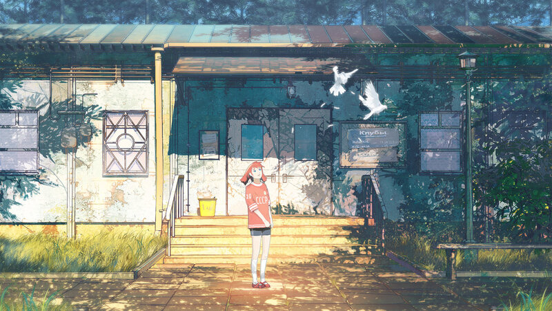 Girl in front of old building