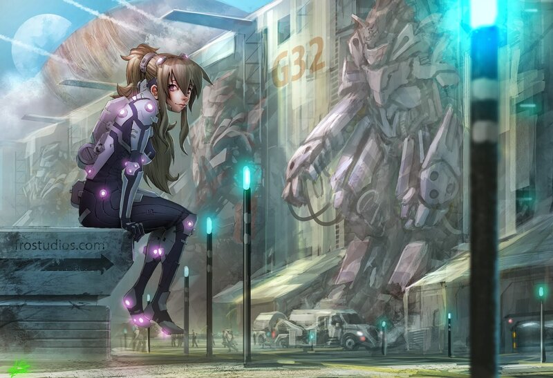 Girl in Futuristic Armor — Gray