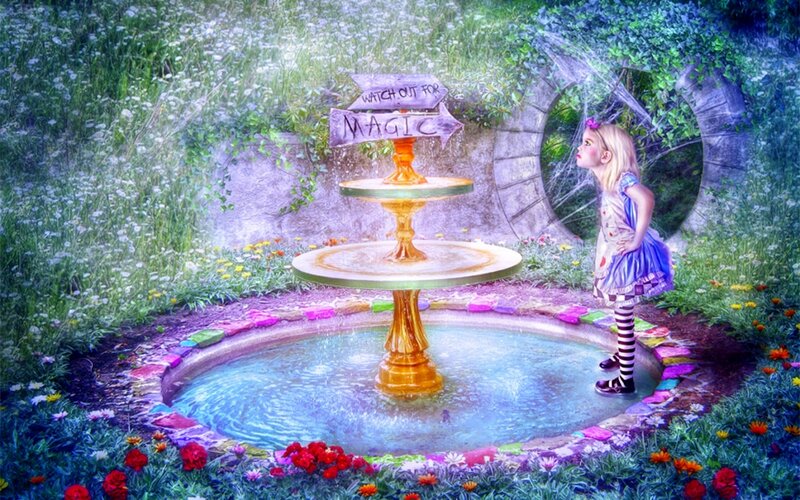 Girl in Garden — Blue, Whimsical