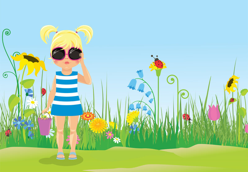 Girl in Garden — Green, Cheerful