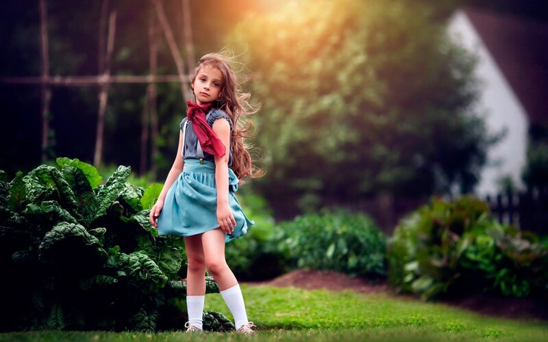 Girl in Garden — Green, Dramatic
