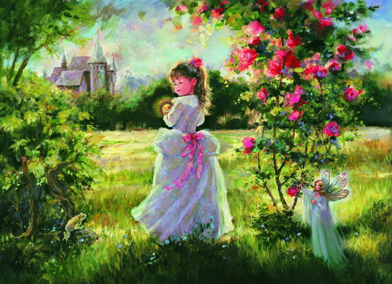 Girl in Garden — Green, Serene, Afternoon, Painting, Fairy