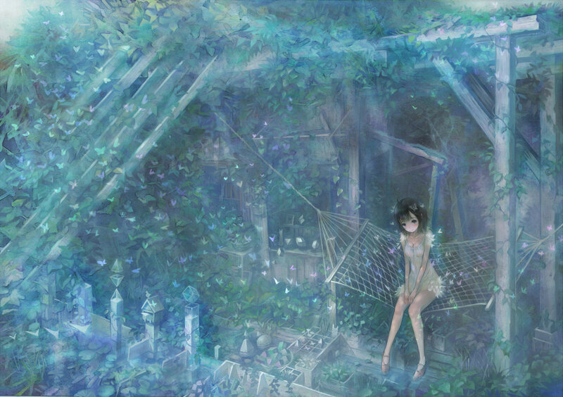 Girl in Garden — Green, Serene, Morning