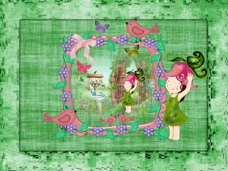 Girl in Garden Illustration
