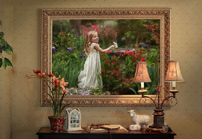 Girl in Garden Painting