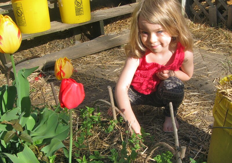 Girl in Garden — Red, Calm