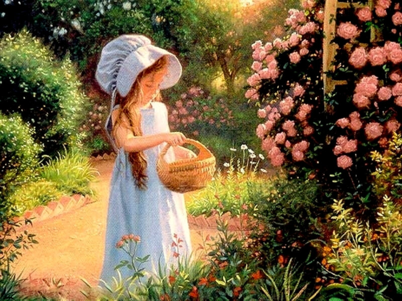 Girl in garden with basket