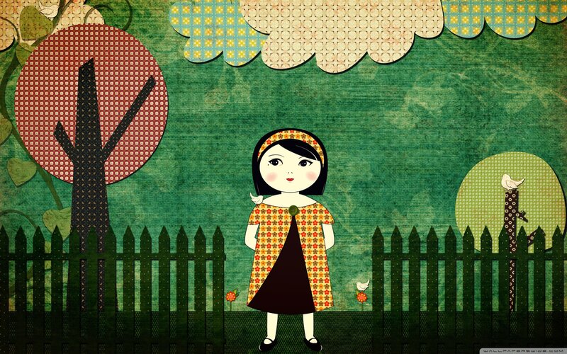 girl in garden with birds