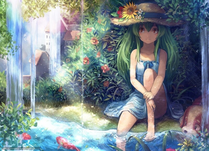 Girl in garden with sunflower hat