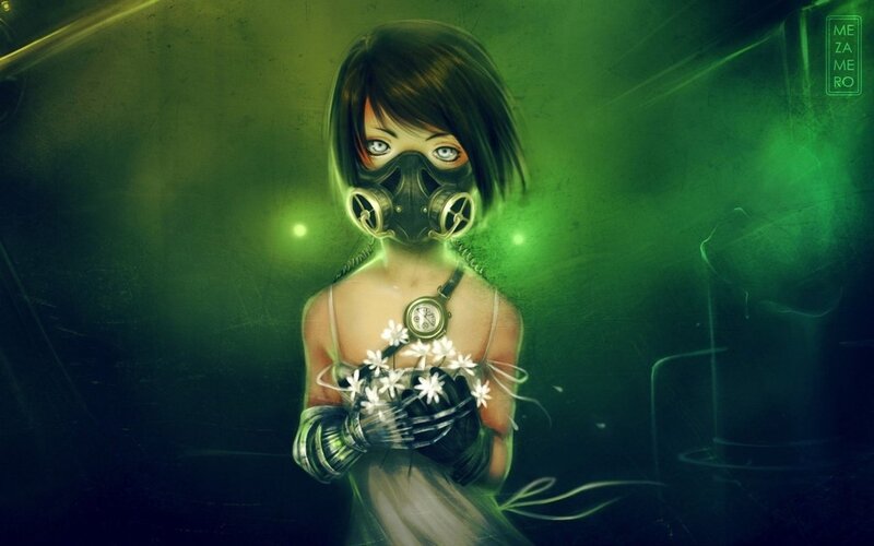 Girl in Gas Mask — Green