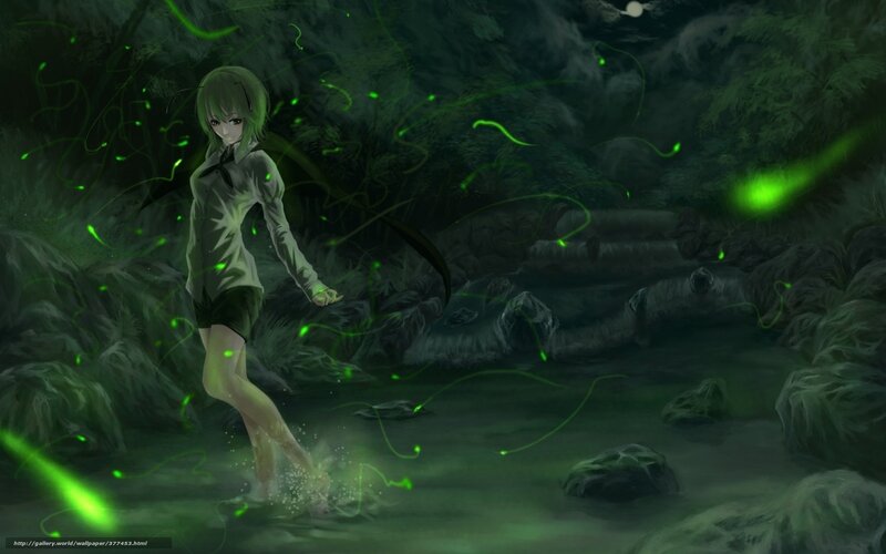 girl in glowing forest stream