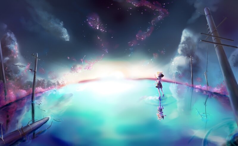 girl in glowing water landscape