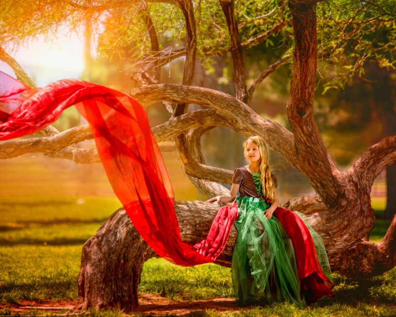 Girl in Green Dress — Dramatic, Sunset
