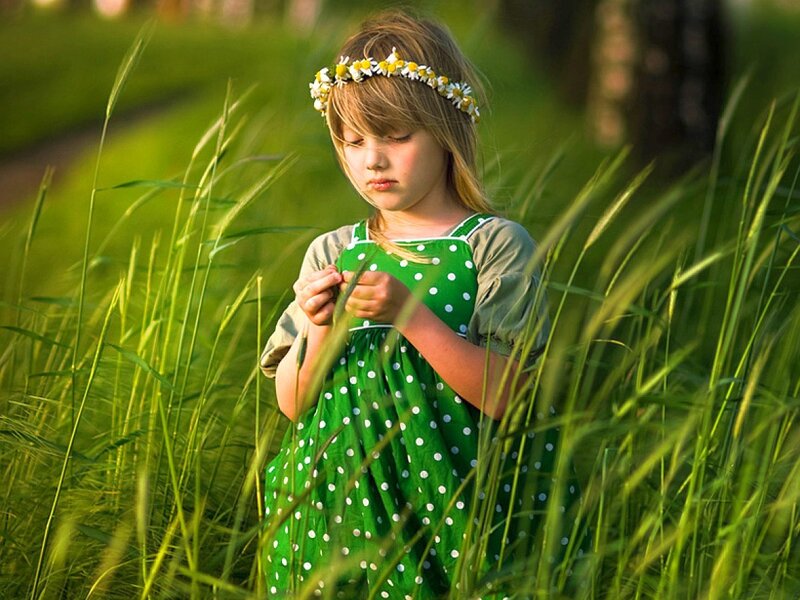 girl in green dress with flower crown