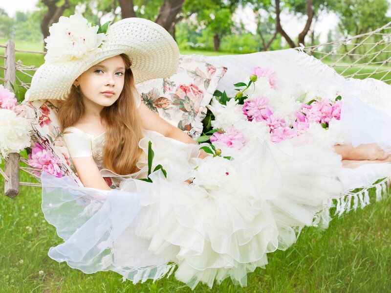 Girl in Hammock — White, Serene