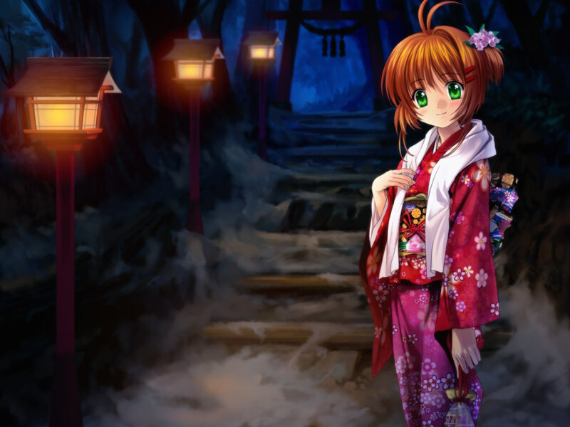 girl in kimono at night