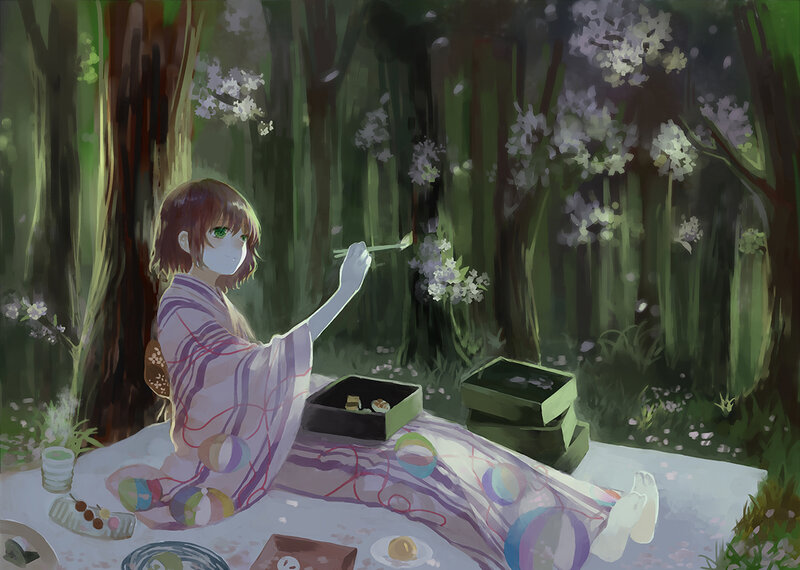 Girl in Kimono Eating