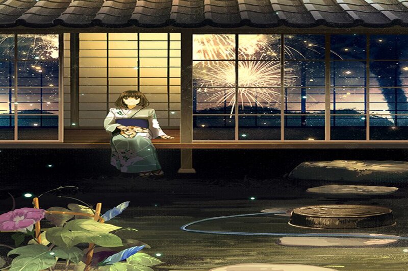 Girl in Kimono — Green