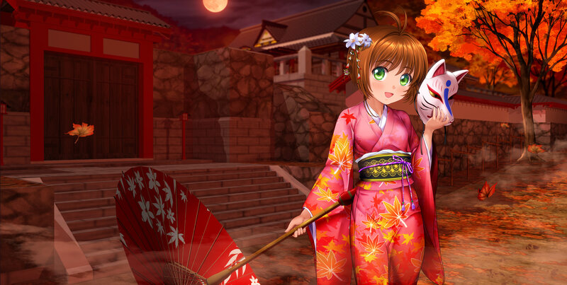 Girl in Kimono Holding Fan