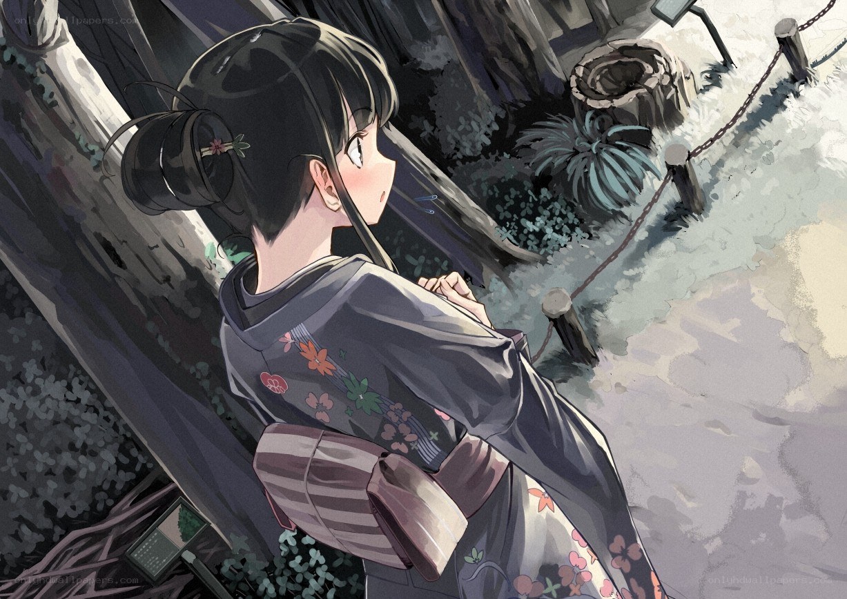 girl in kimono looking down