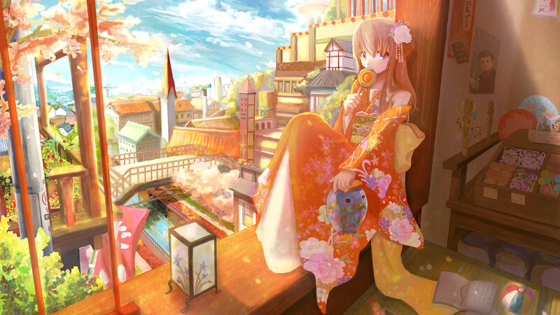 Girl in Kimono — Orange, Serene