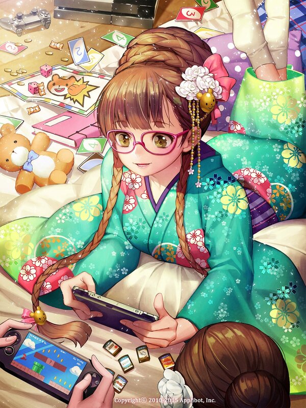 Girl in Kimono Playing Game
