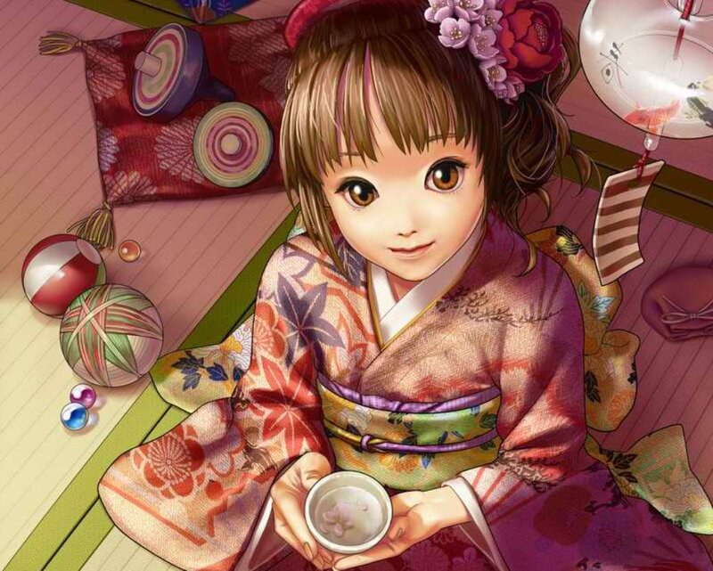 Girl in Kimono — Purple, Calm