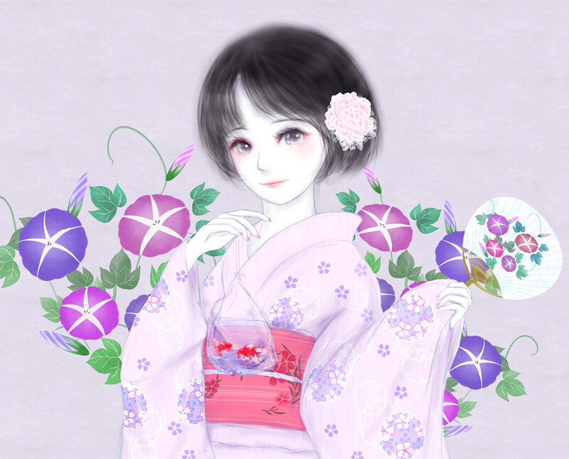 Girl in Kimono — Purple, Serene