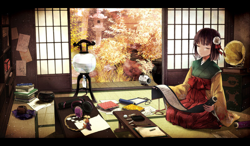 Girl in Kimono Reading Scroll