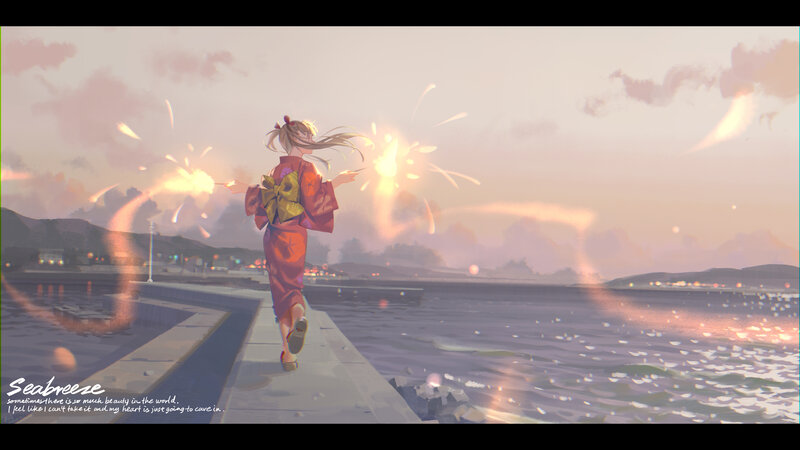 Girl in Kimono Running