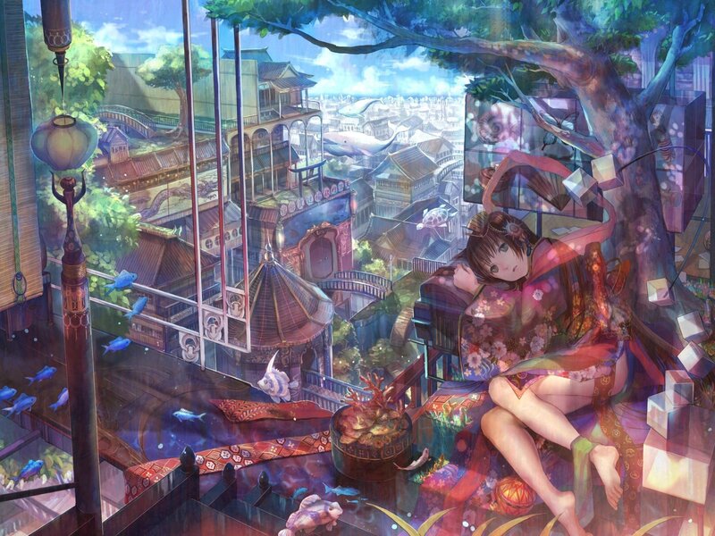 Girl in Kimono Sitting