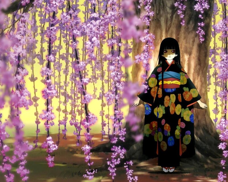 Girl in Kimono under Blossoms