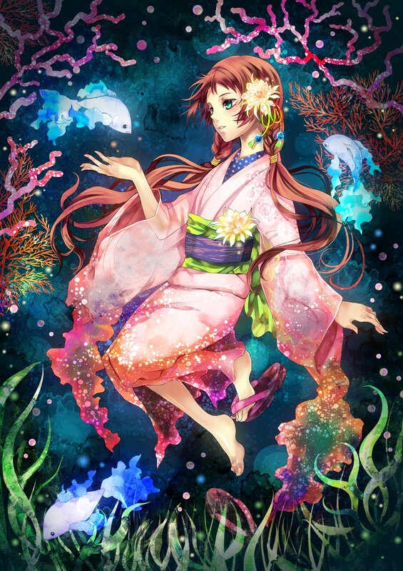 girl in kimono underwater