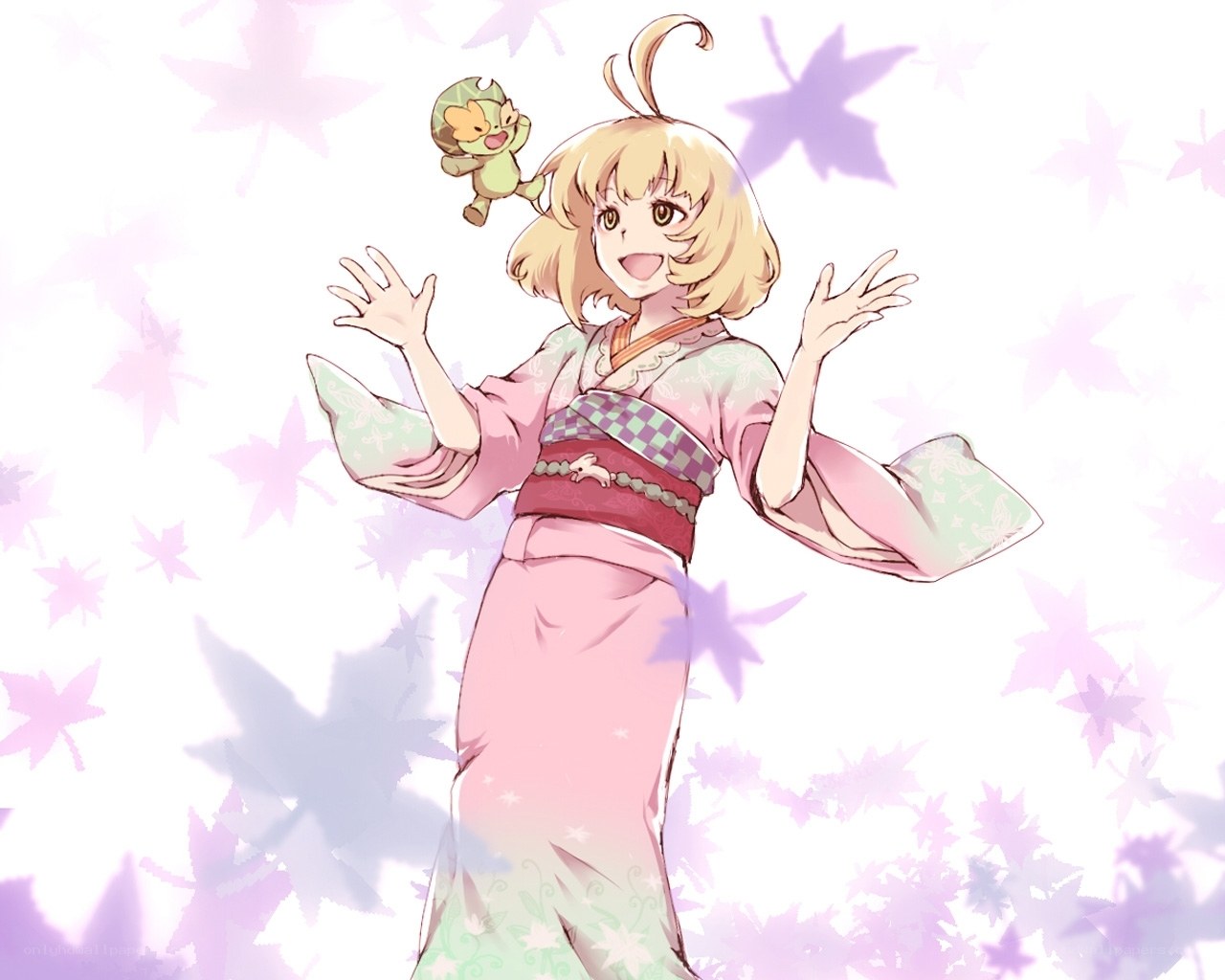 girl in kimono with creature