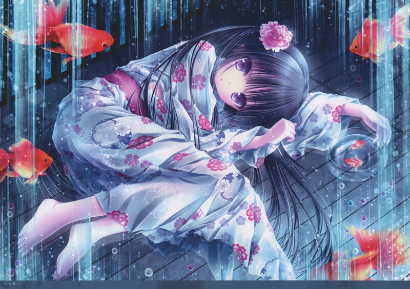 Girl in Kimono with Fish