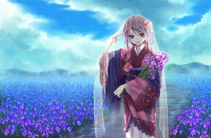 girl in kimono with flowers