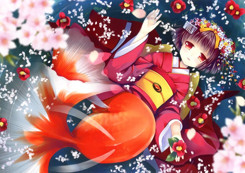 girl in kimono with koi fish