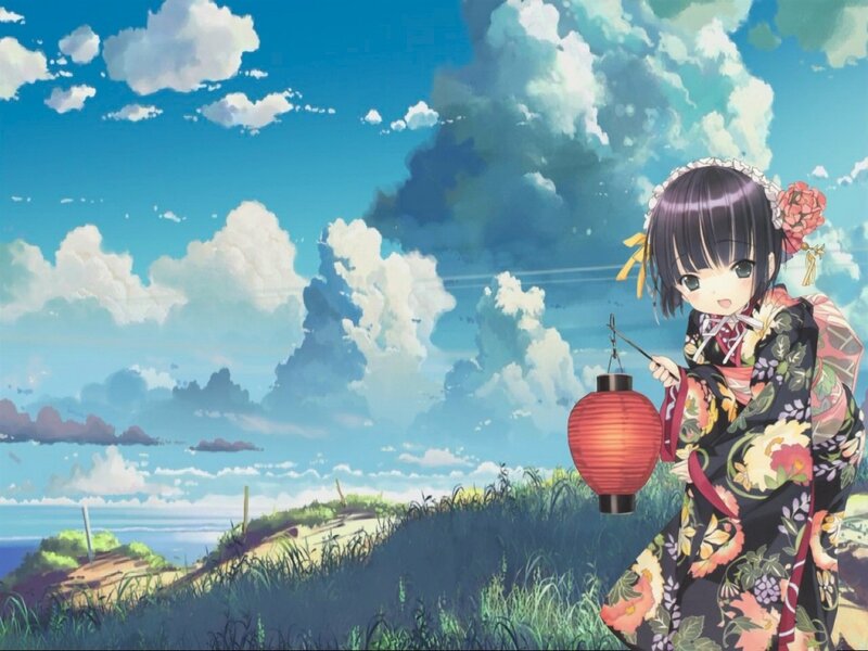 girl in kimono with lantern