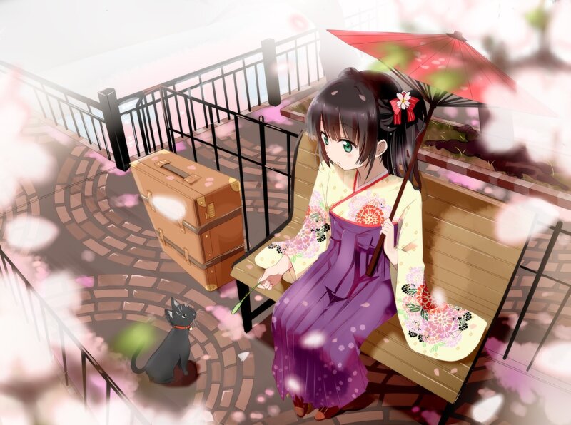 Girl in kimono with umbrella