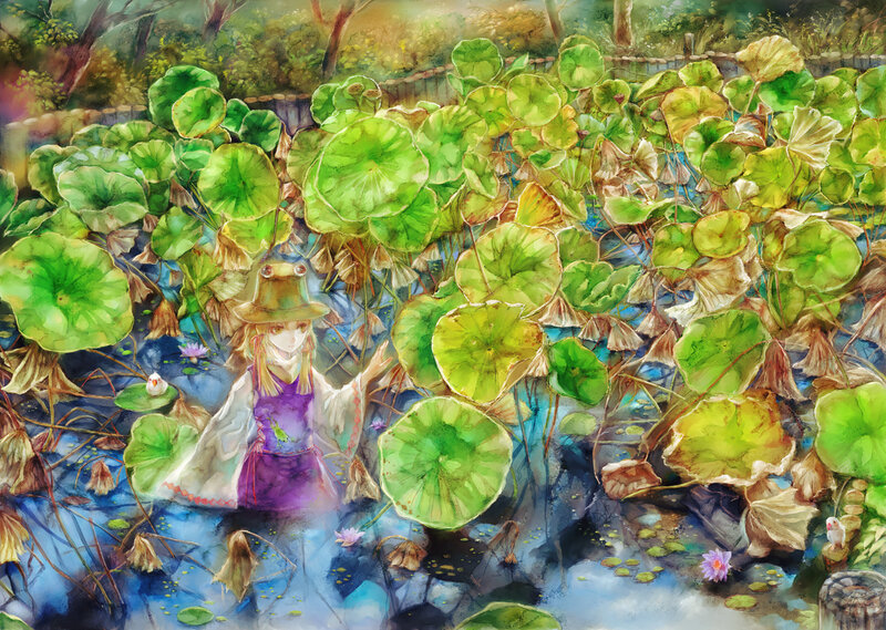 Girl in Lotus Pond — Green