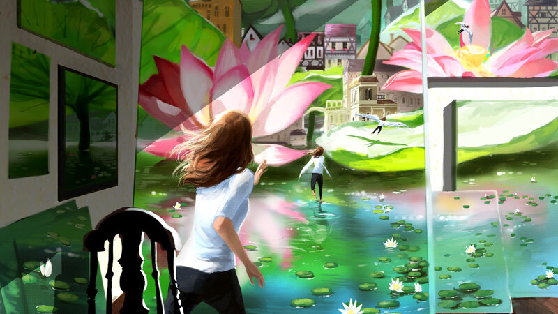 Girl in Lotus Pond
