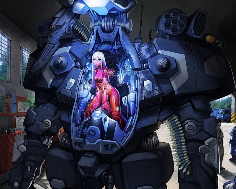 girl in mech cockpit
