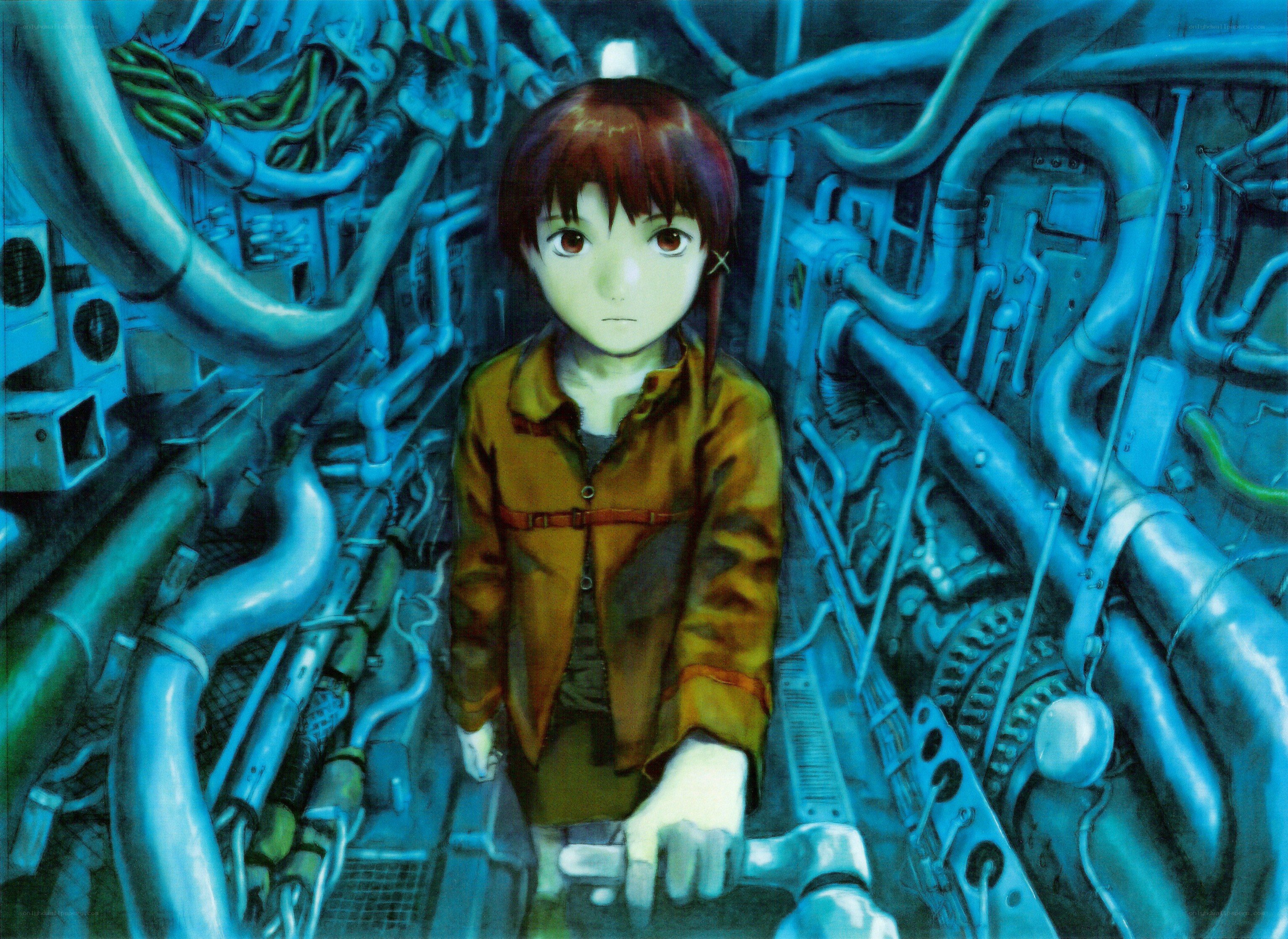 girl in mechanical corridor