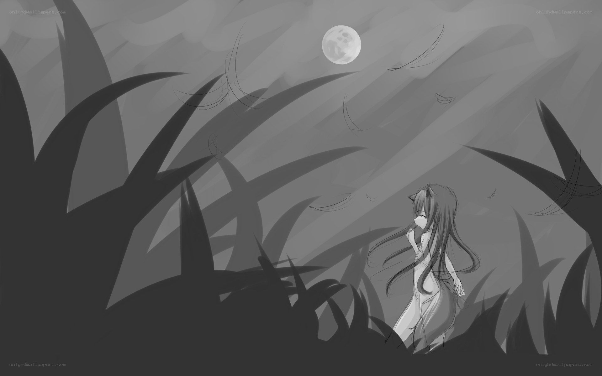 girl in moonlit field