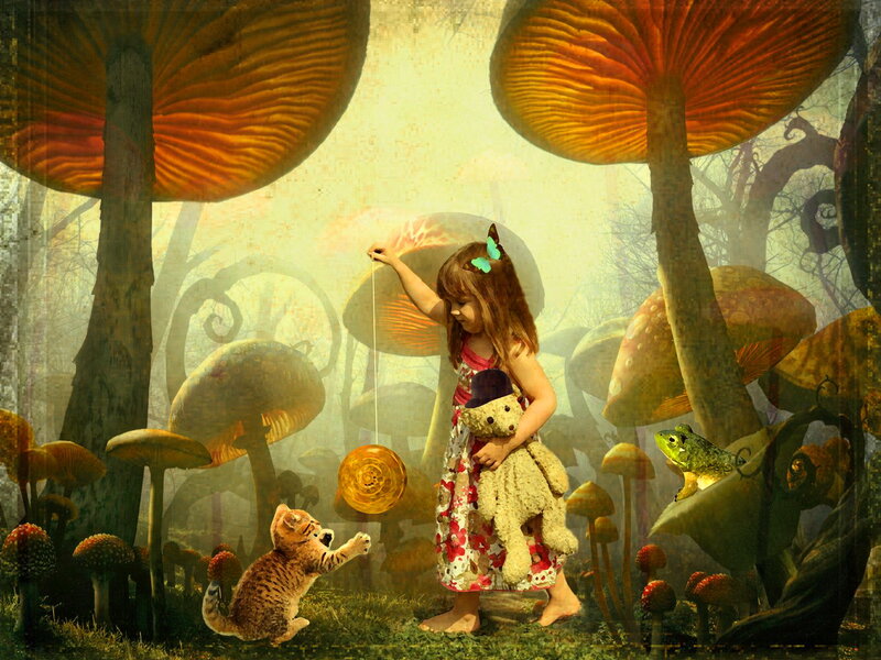 Girl in Mushroom Forest — Orange
