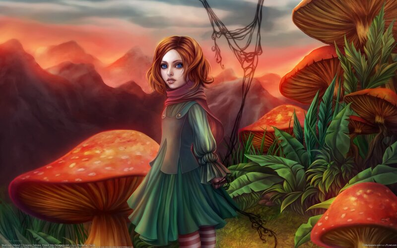 Girl in Mushroom Forest — Red