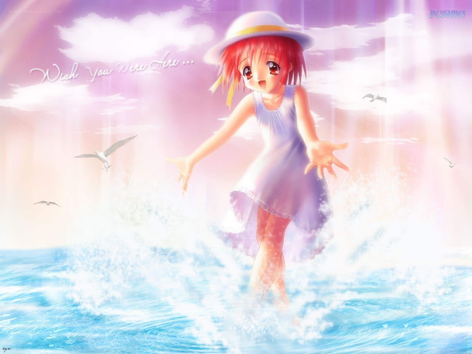 girl in ocean with seagulls
