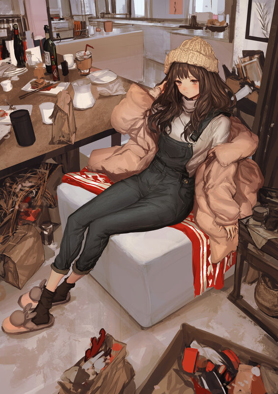 Girl in Overalls Sitting
