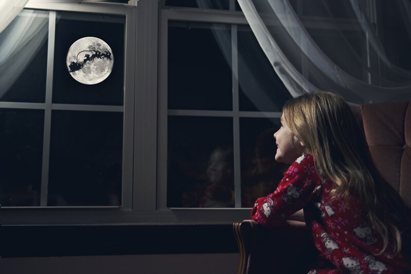 Girl in Pajamas at Window — Red